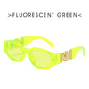 Limettengrüne fluoreszierende quadratische Sonnenbrille mit goldenen Akzenten