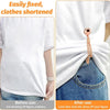 White t-shirt with a gold magnetic clip used to shorten and fix the fabric.