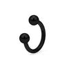 A black crystal horseshoe barbell ring set with surgical steel bodies.