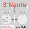 Three personalized stainless steel keychains featuring names and a family theme