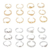 A set of adjustable open toe rings for women in gold and silver finishes.