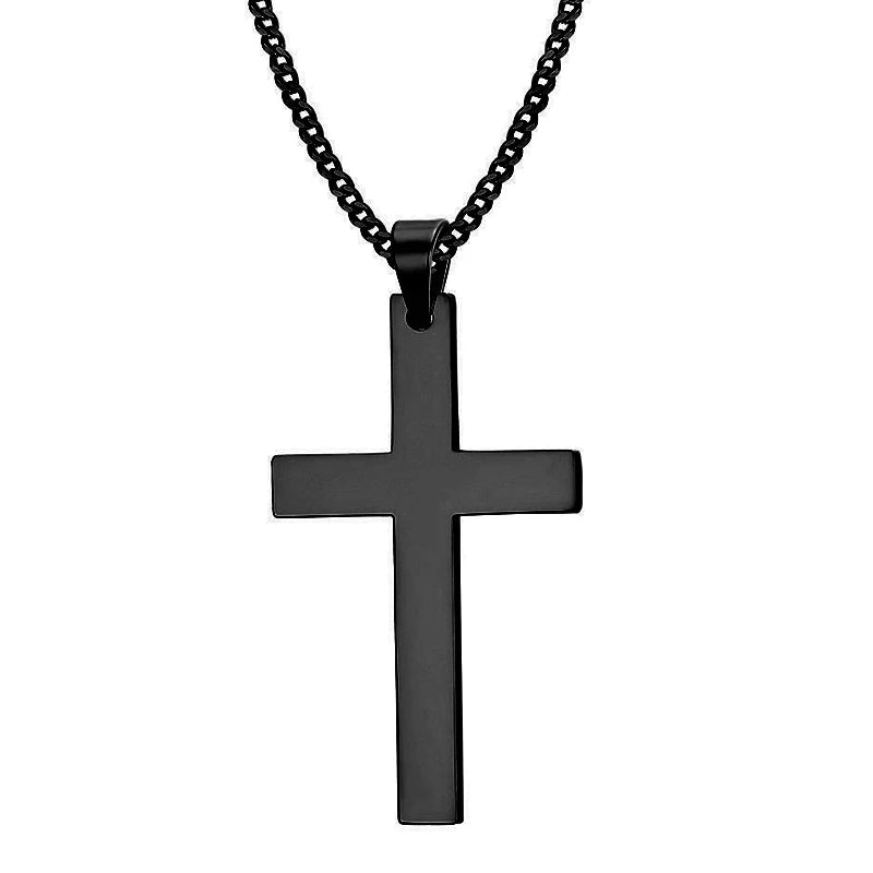 Schmuckkette mit Kreuzanhänger aus schwarzem Edelstahl und Kette