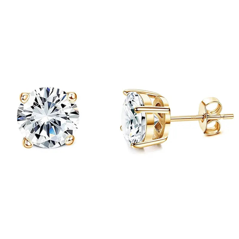 A pair of simulated diamond stud earrings set in 18K gold plated metal.