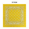 Yellow cotton square scarf with an ornate white border and small white floral pattern.