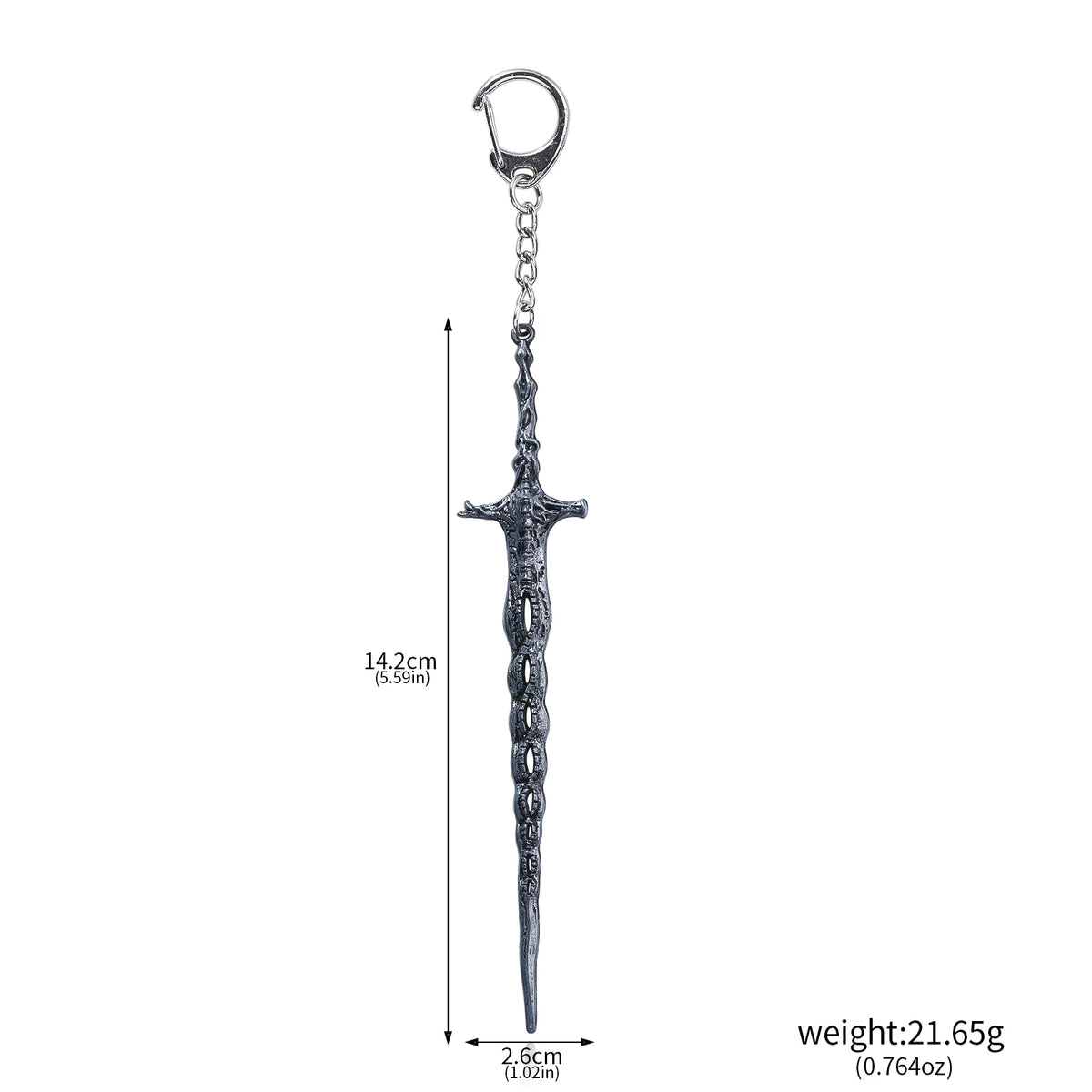 A silver-toned key ring pendant featuring a detailed dark moon design suitable for anime and cosplay jewelry.