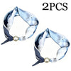 Two light blue and white silk scarves tied with a pearl tail magnetic clasp.