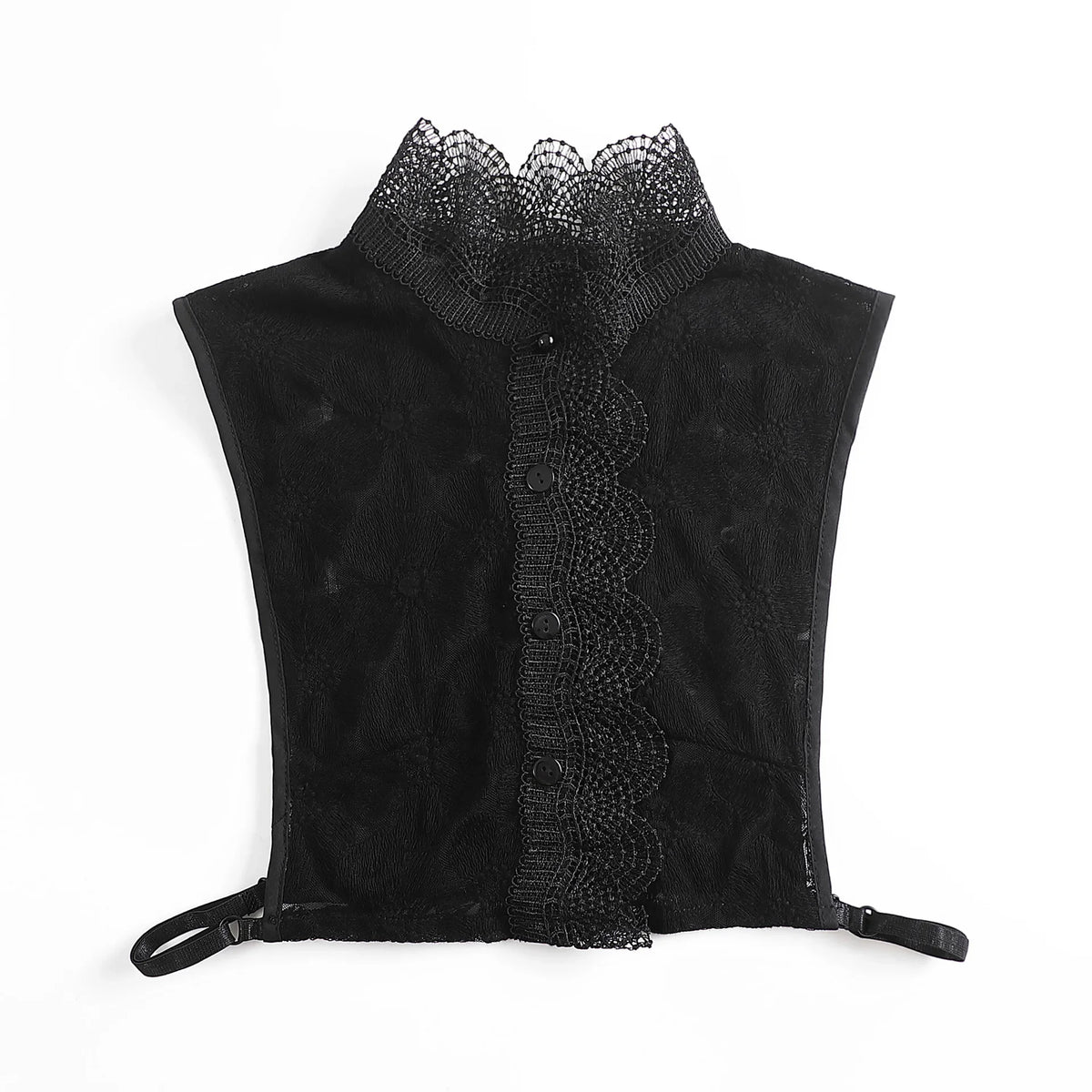 Black sheer blouse with a lace false collar and detachable neckline