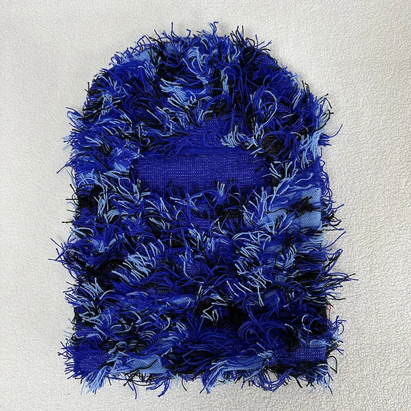 Bonnet balaclava tricoté camouflage délavé bleu foncé
