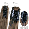 Black hair extensions with a net for protection shown in close and open views