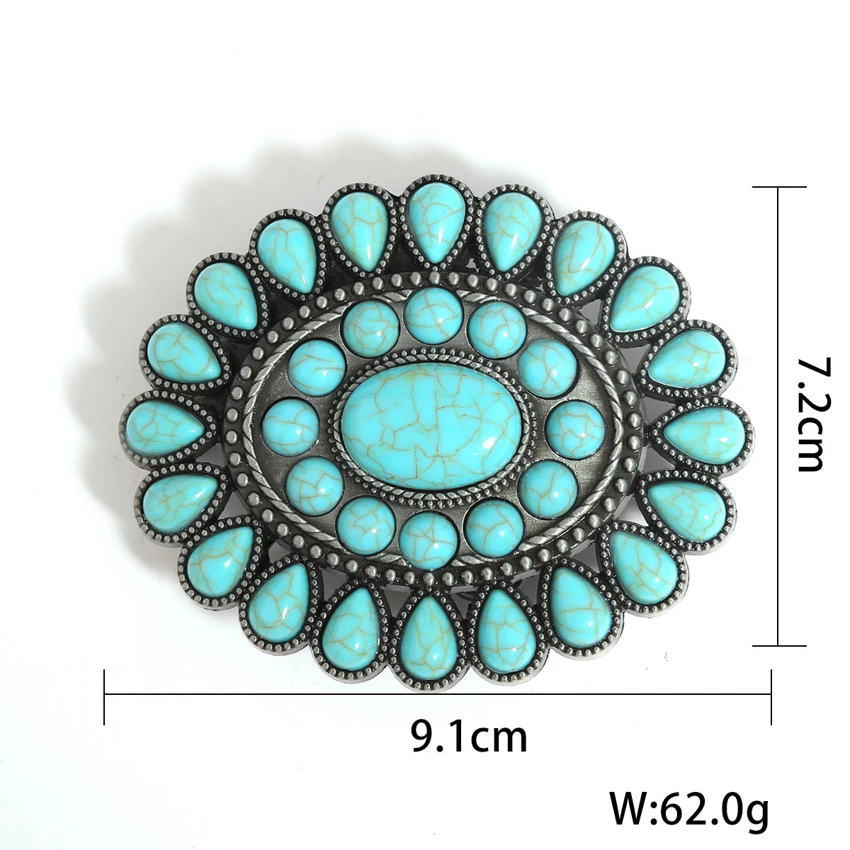 Silberner Perlen-Retro-Gürtelspange mit Türkissteinen und Blumenmuster