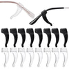 A set of black silicone anti-slip ear hooks for eyeglasses, shown in various angles.