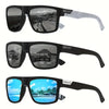 Three pairs of polarized sport sunglasses shown in black frames with various lens colors