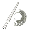 Juego de medidores de anillos de precisión con regla metálica y bobina de anillos para joyería.
