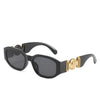 Schwarze Vintage-Luxus-Square-Sonnenbrille mit goldenen Akzenten
