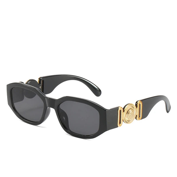 Black vintage luxury square sunglasses with gold accents