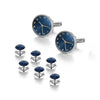 Un ensemble de boutons de manchette et de serre-cravates élégants pour hommes avec des pierres de lapis-lazuli bleu foncé sur