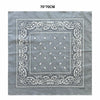 Gray cotton scarf featuring an ornate paisley border and a pattern of small white paisley shapes.