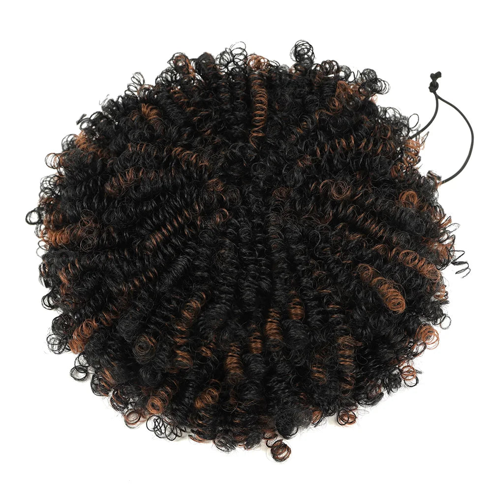 Dunkelbraune synthetische Afro-Puff-Chignon-Haarerweiterung mit lockigen Wellen.