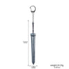 Silver dark moon keyring pendant with a long, slender blade design