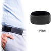A black elastic waist belt is shown being worn on a person's waistline.