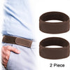Two brown elastic waist belts shown separately, one being worn on a person's waist.