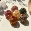 A collection of elegant, translucent hair clips shaped like horsetails in various shades of pink, amber, and green.