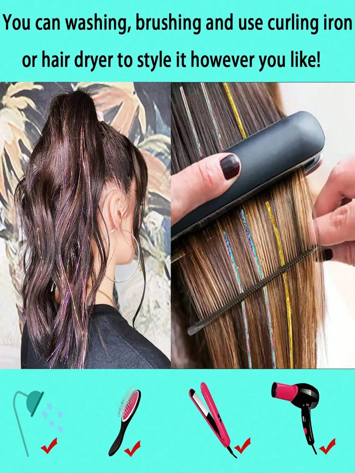 A kit for styling hair using washing, brushing, curling iron, or hair dryer.