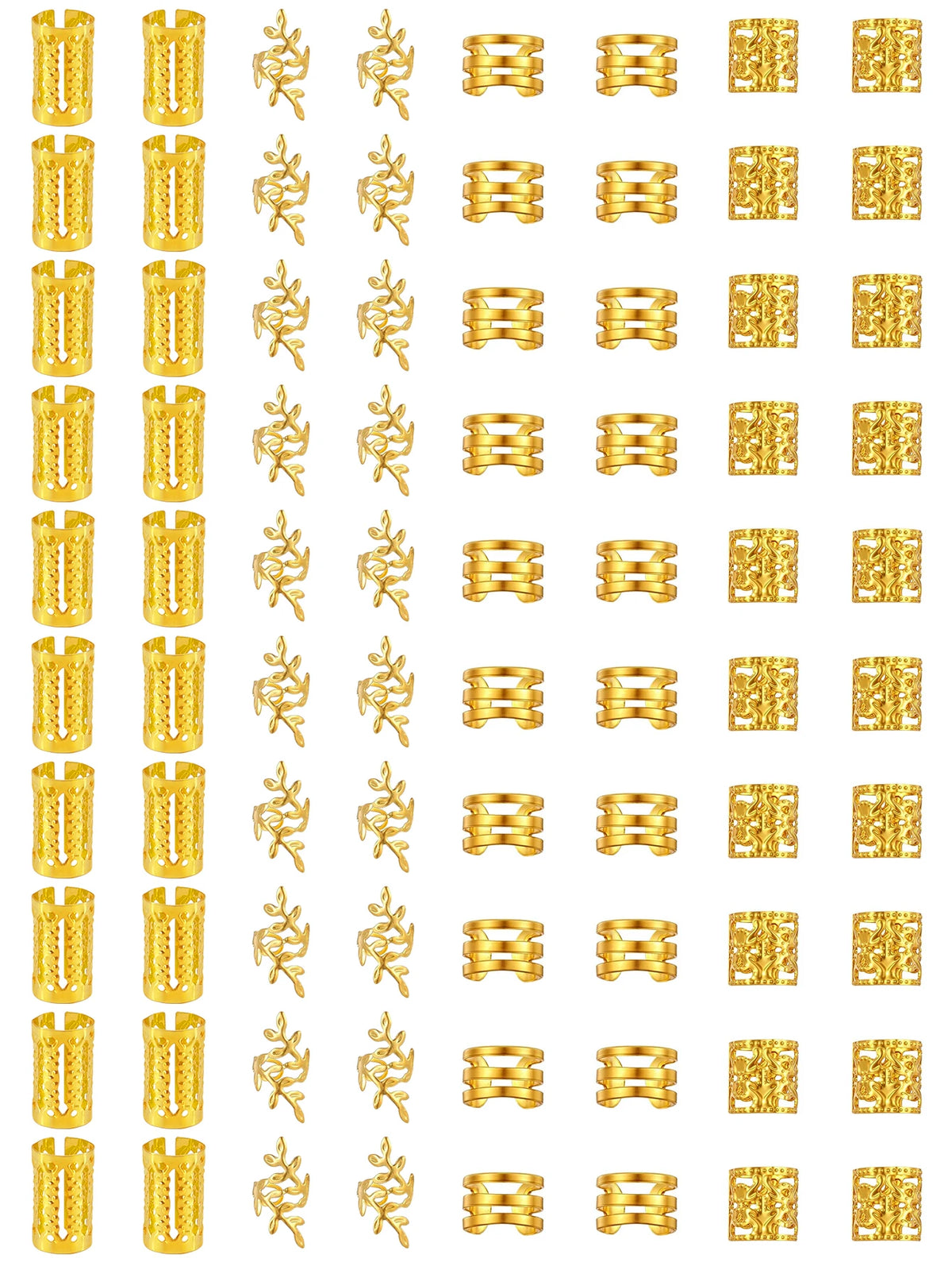 A collection of elegant gold hollow hair rings designed for braids.