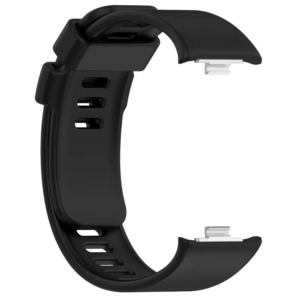 Black replacement silicone watch strap for a smartwatch.