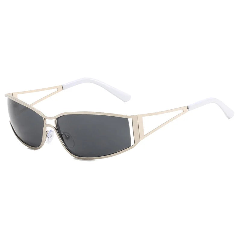 A pair of Steampunk Gradient Mirror sunglasses with gold and white frames.