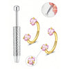 Stainless steel horseshoe nose stud earrings with pink gemstone and ball grabber tool