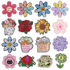 A collection of enamel flower brooches featuring various inspirational words and designs.