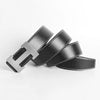 Black genuine leather dress belt for jeans with a silver buckle shown on a white background.