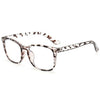 A pair of retro anti-blue light square eyeglasses with a leopard print pattern.