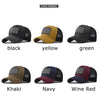 A display of unisex tactical baseball caps in black, yellow, green, khaki, navy, and wine red colors.