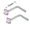 Un par de pendientes en forma de L de acero inoxidable con piedras de circonita rosa