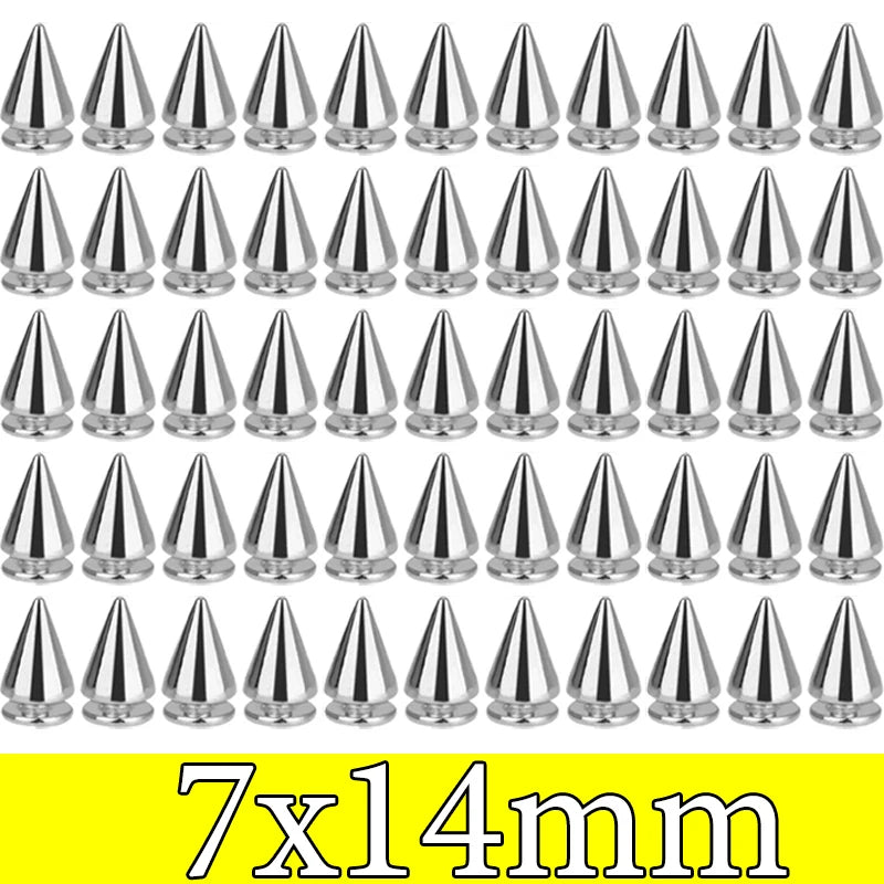 A row of punk rock bullet rivets measuring 7x14mm.