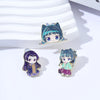 A set of cute anime character lapel pins featuring a cat-like girl with blue hair and purple accents.