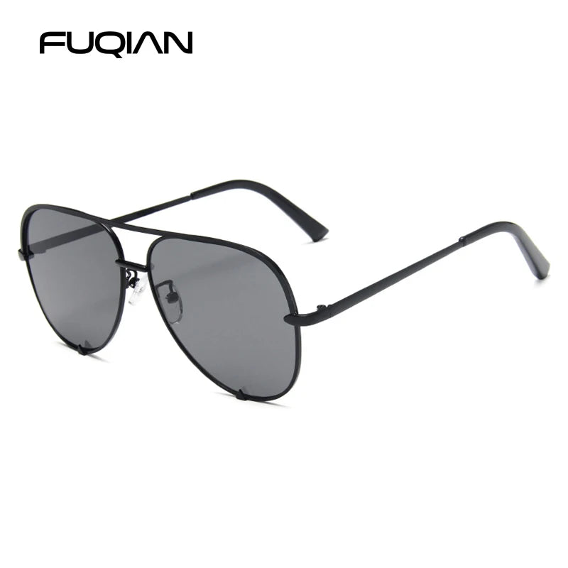 Classic metal aviator sunglasses with a gradient black driver style frame and lenses