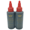 Two bottles of professional hair bonding glue with red caps and gray containers.