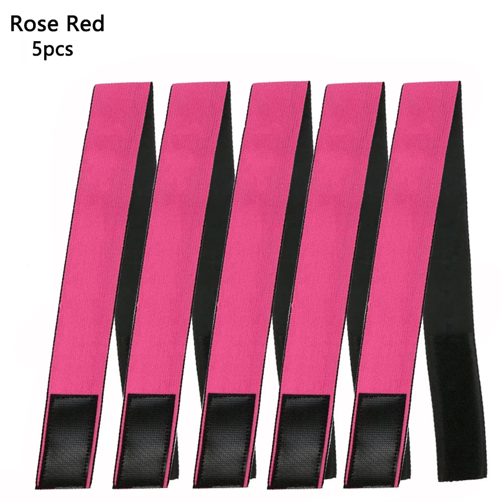 Five pink and black adjustable lace headbands for wigs and scarves