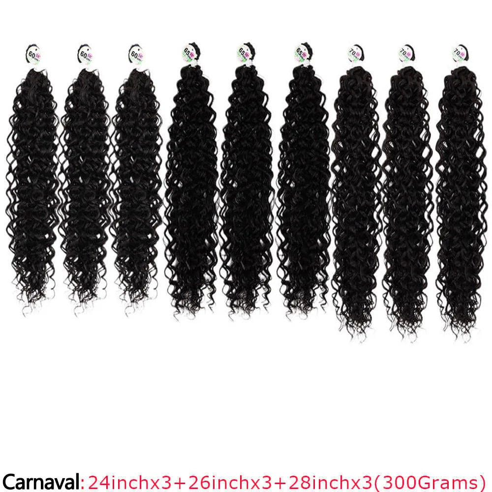 A bundle of long curly hair extensions in black