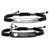 Set individueller Edelstahl-Paararmbänder mit schwarzem Band und silberner Platte, graviert mit I Love you 3000