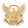 Pin de solapa dorado con el emblema de un águila y texto que celebra el 250 aniversario de Estados Unidos