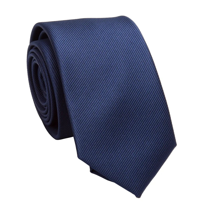 A dark blue striped men's slim jacquard business tie folded and displayed against a white background.