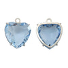 A pair of heart-shaped crystal pendants made of blue-tinted PVD stainless steel.