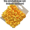 A pile of bright yellow satin hair scrunchies is shown on a white background.