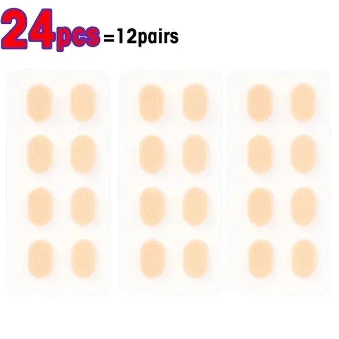 Un paquet de 24 coussinets nasaux, équivalent à 12 paires, de couleur pêche translucide.