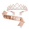 A rose gold tiara crown and matching sash for a birthday girl
