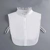 White blouse with a false collar and detachable neckline, shown flat lay.